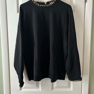 J. Crew Black Sweatshirt with Leopard Trim